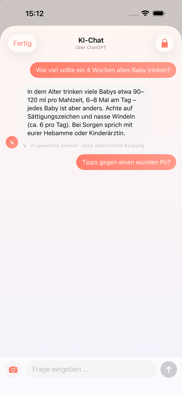 KI-Experten-Chat in HeyFini: Fragen rund ums Baby an ChatGPT, Claude oder Gemini, auch mit Foto