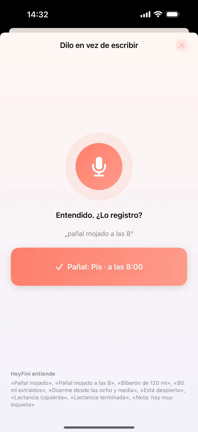 HeyFini dilo en vez de escribir: «biberón de 120 ml» entendido, botón Biberón 120 ml